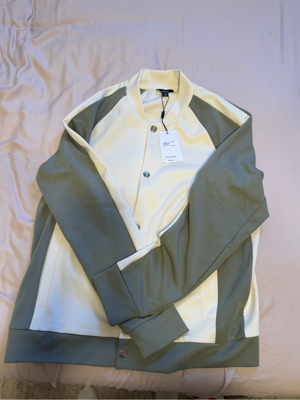 Reiss Two-Tone Ivory and Olive Lightweight Shirt Jacket - Picture 2 of 3